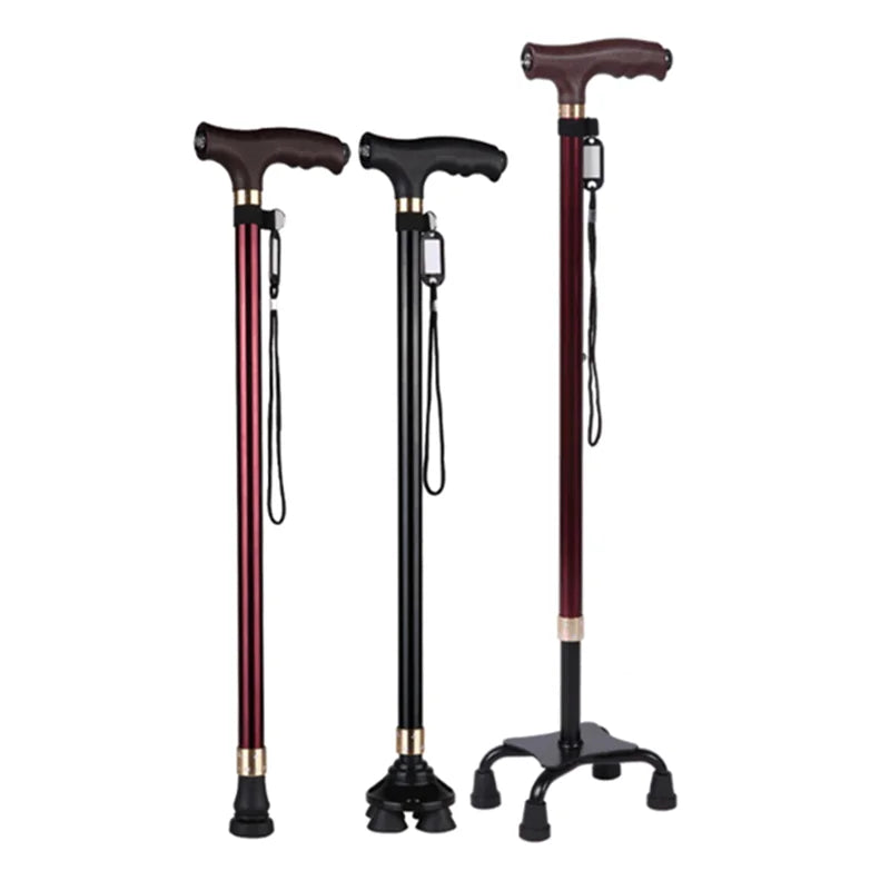 Non-slip Walking Sticks For The Elderly Retractable Aluminium Alloy Multifunctional Cane With Led Light Old Men Crutch