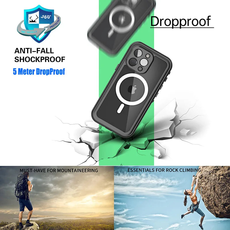 Magnetic Charging IP68 Case For iPhone 16 15 14 13 Pro Max Plus Drop proof Cover Diving outdoor sport