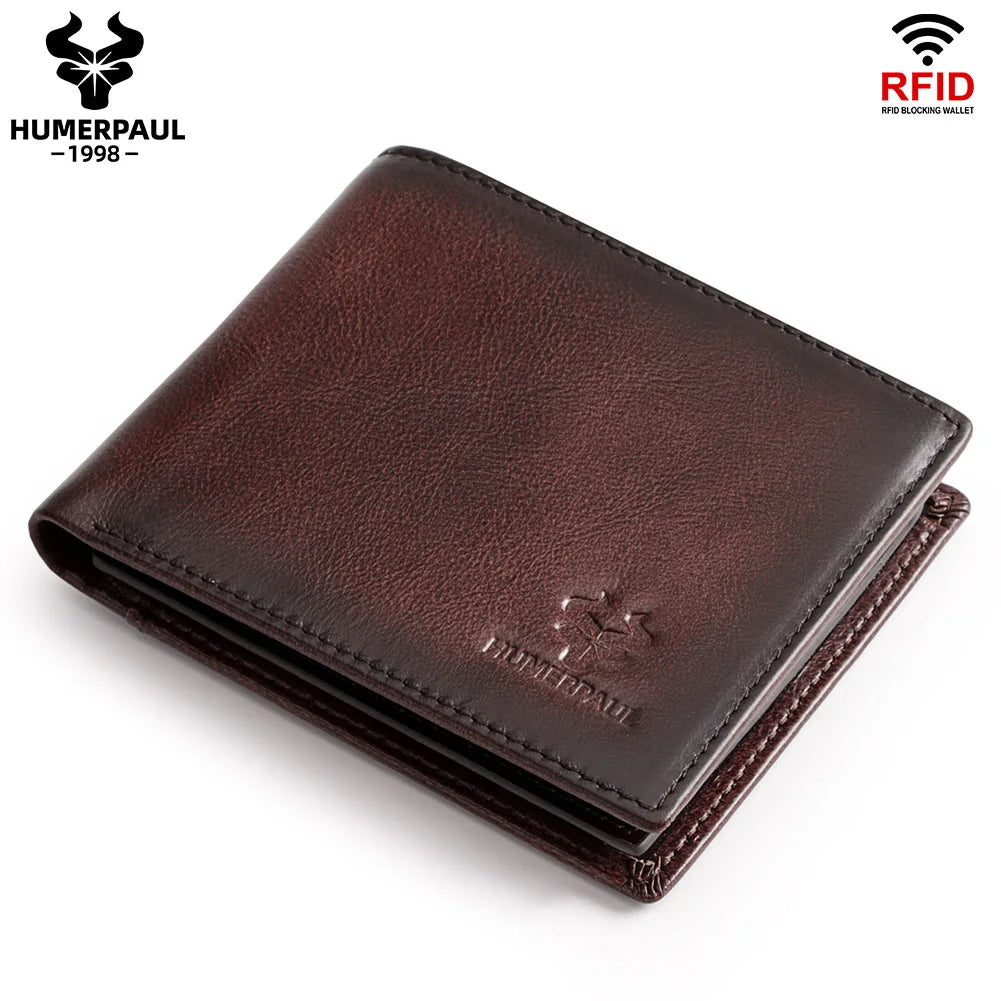 Wallet for Men Genuine Leather RFID Blocking Bifold Stylish Card Holder Purse with ID Window Classic Money Bag