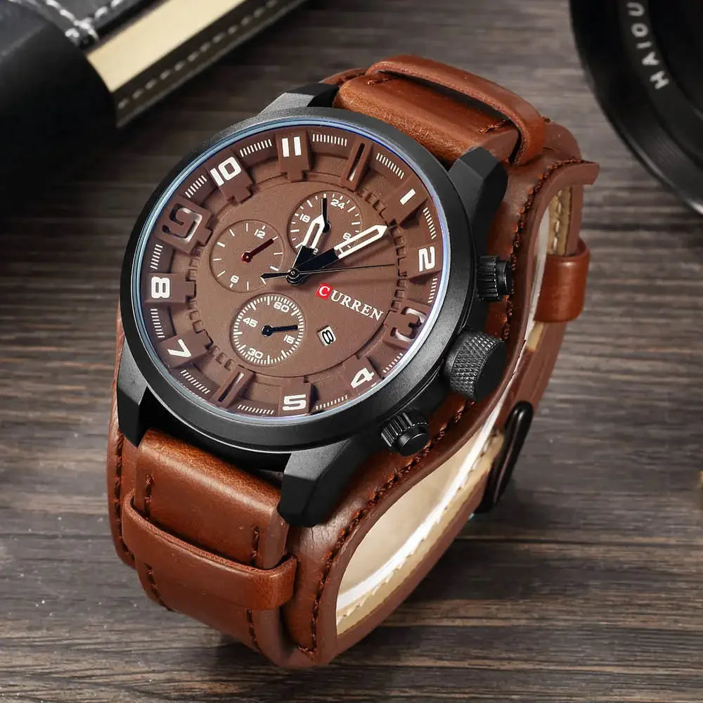 Mens Watches Date Sport Military Clock Leather Strap Quartz Business Men Watch