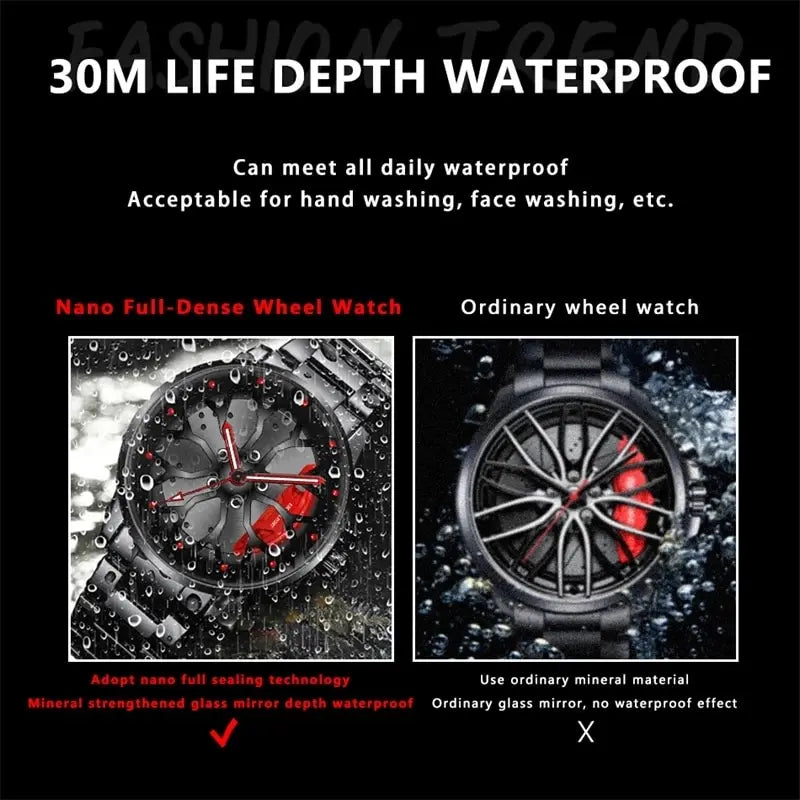 Fashion Mens Car Wheel Watches Luxury Men Sports Waterproof Quartz Wristwatch