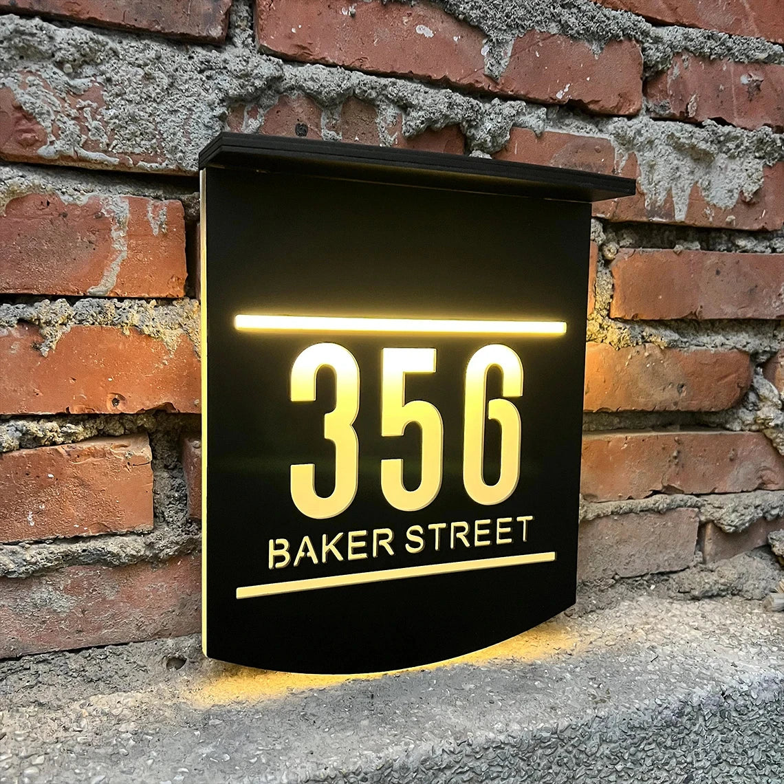 Outdoor Solar House Sign LED Illuminated Laser Cut Acrylic House Numbers Exterior Family Address Sign