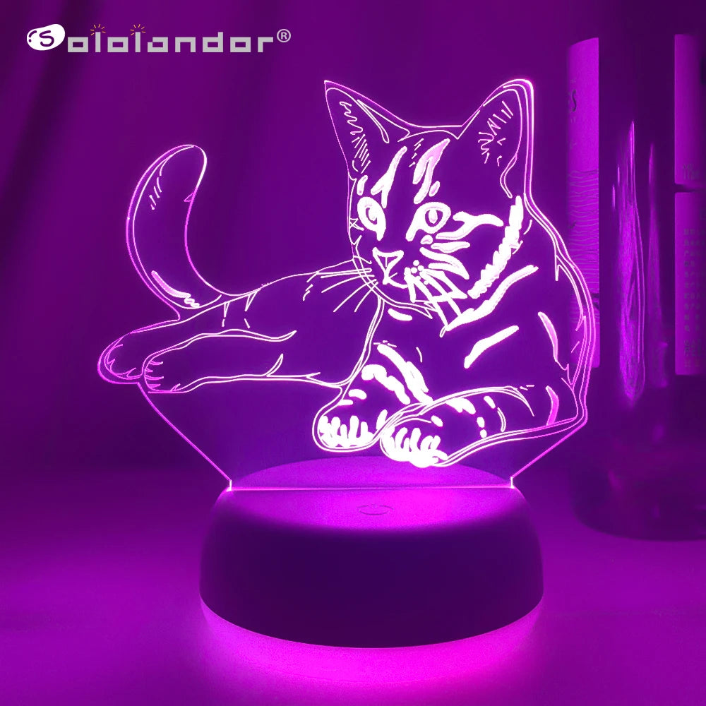 3D Acrylic Led Night Light Little Cat Figure Nightlight  Sleep Lights Home Decor Table Lamp