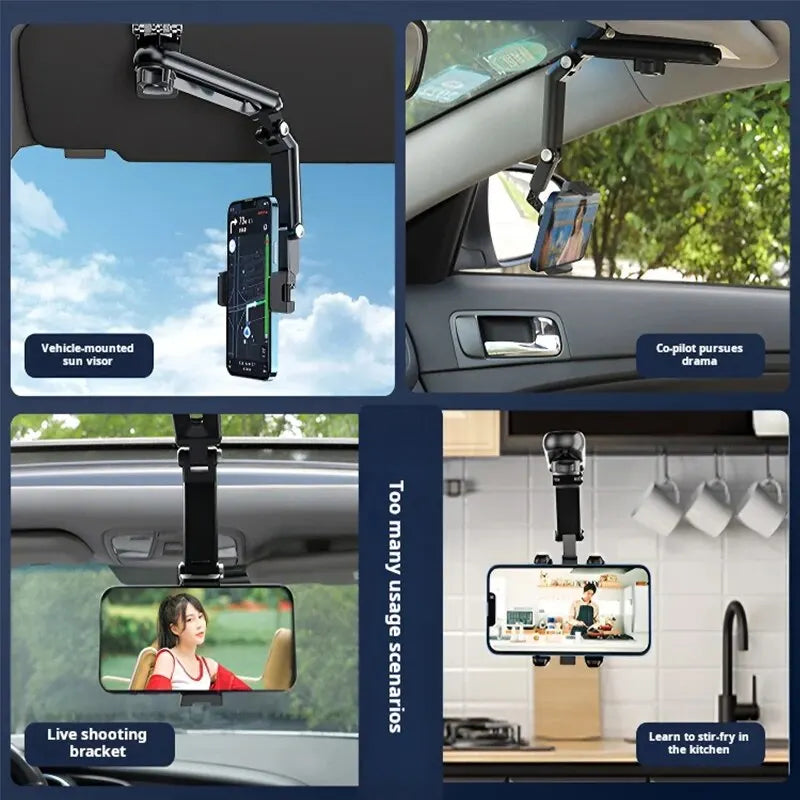 Car Sun Visor Mobile Phone Holder Multifunction Rotatable 1080 ° Retractable Applicable To All Mobile Phones - Hiron Store