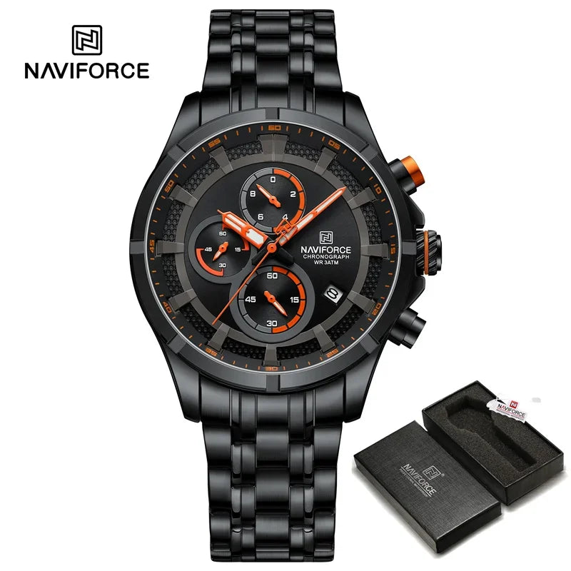 NAVIFORCE Luxury Brand Watch for Men Stainless Steel Strap Chronograph Clock