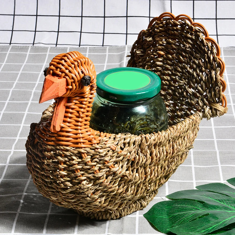 Desktop Decorative Turkey Shaped Weaving  Multi-function Woven Basket Desktop Snack Organizer Woven Storage Basket - Hiron Store