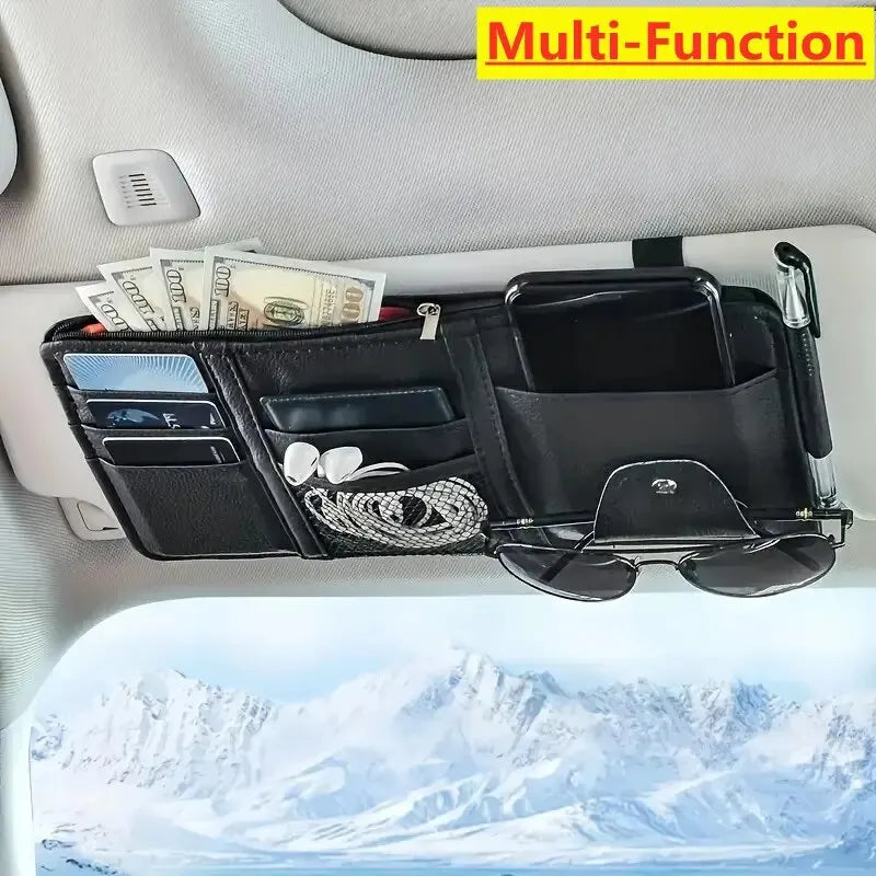 Car Sun Visor Organizer Sunglass Mobile Phone Holder Bracket Car Auto Interior Accessories Pocket Card Storage Pouch Mount Stand - Hiron Store