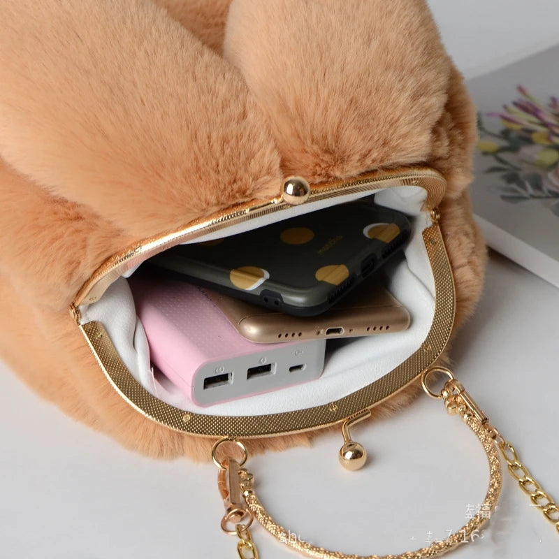 Cute Plush Rabbit Crossbody Bags for Women Korean Version Cute Purses and Handbags Girls New Rabbit Ear Shoulder Messenger Bag - Hiron Store