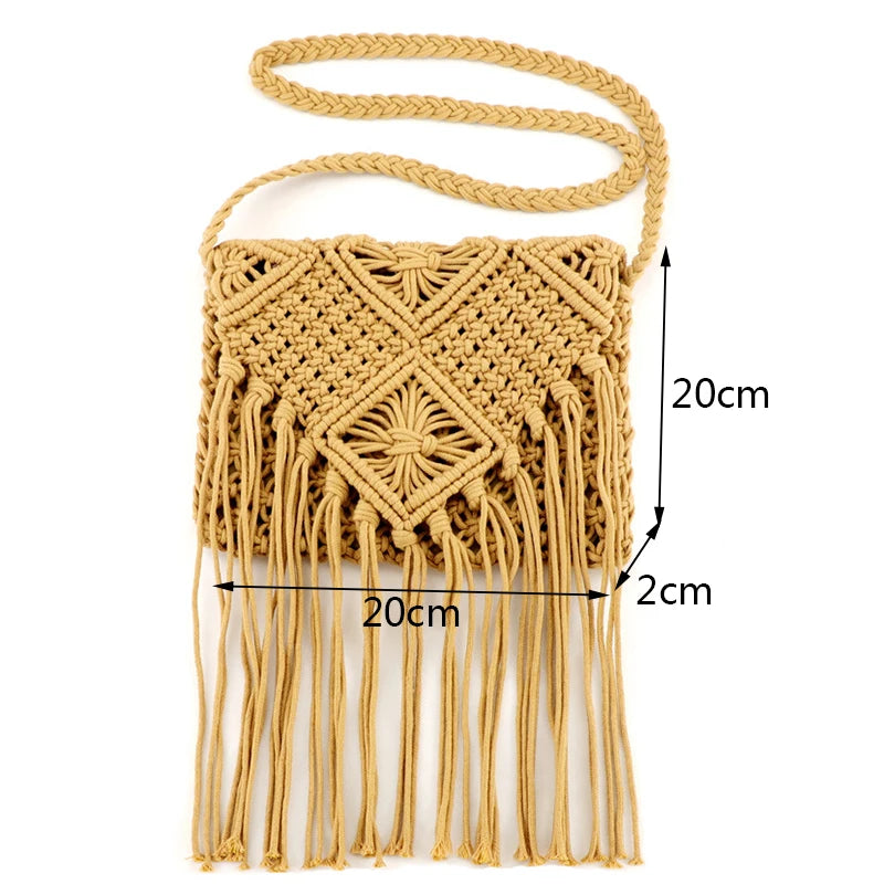 New Straw Bag ,Bohemian Tassel Beach Bag ,Women Crochet Fringed Crossbody Ultralight Shoulder Bag ,Small Bolsos Feminina - Hiron Store