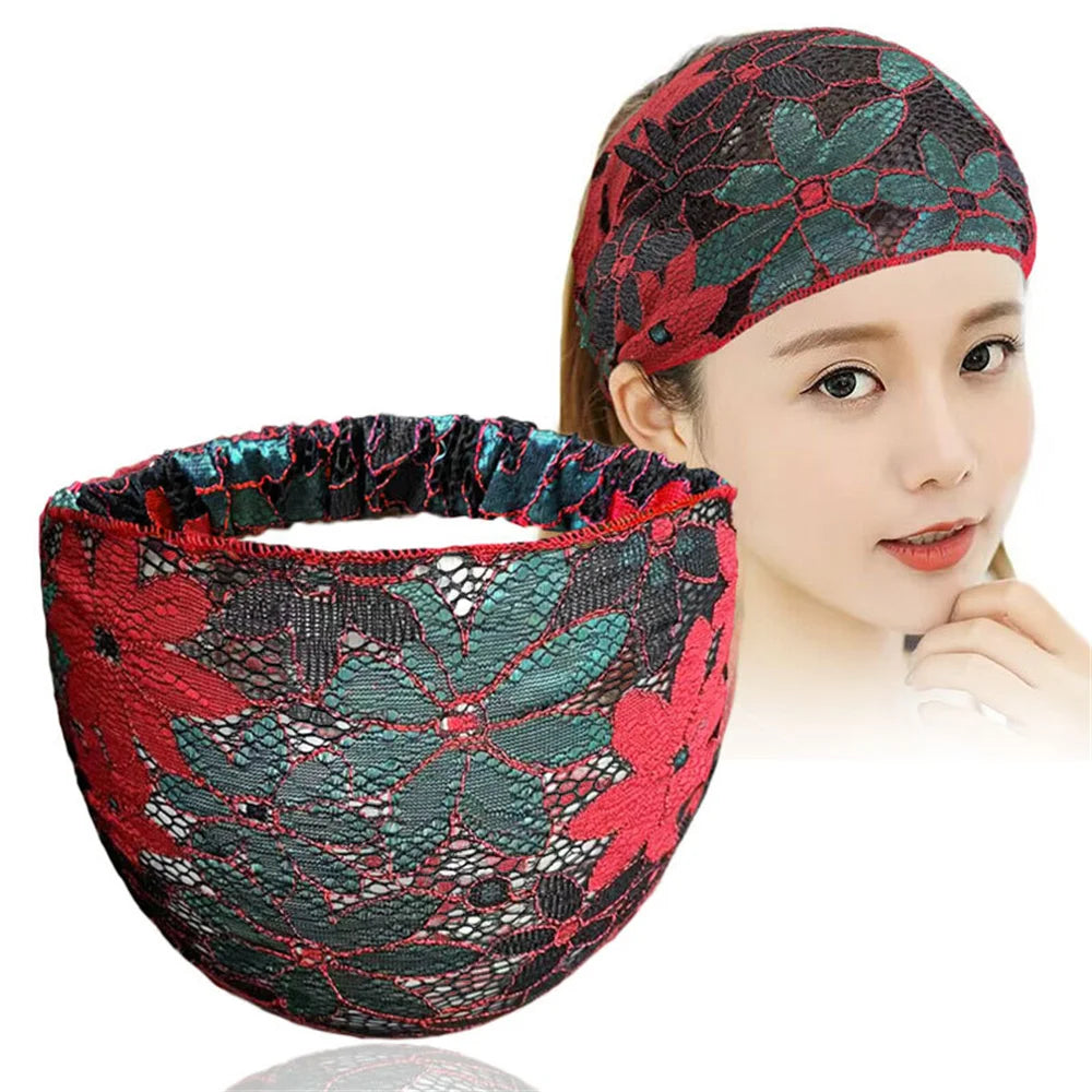 Lace Flower Elastic Headbands, Turban Fashion Head Wrap, Vintage Hairbands, Women & Girls