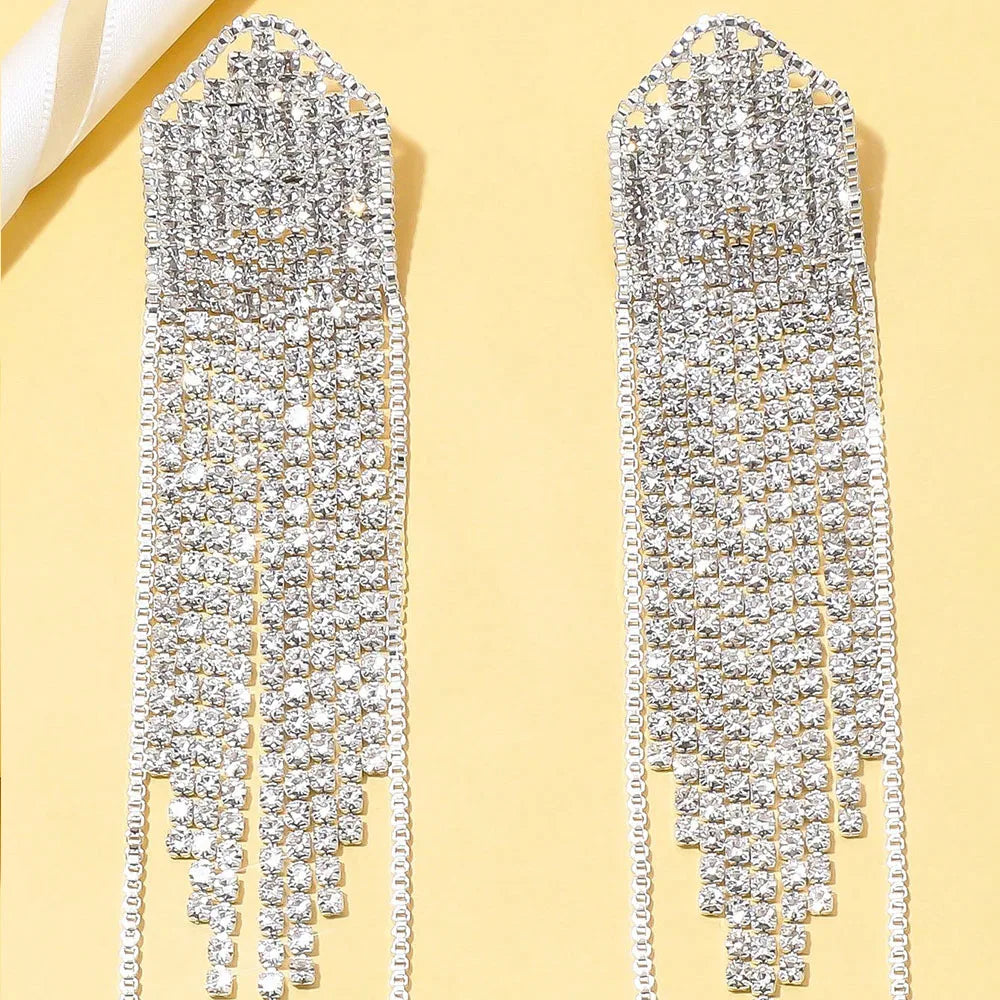 Earring Long Full Rhinestone Big Earrings Dangle Earring Wedding Jewellery