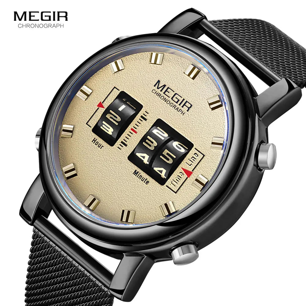 Luxury Watches Military Sport Roller Pointer Quartz Watch Man Fashion Stainless Steel Mesh Strap Wristwatch