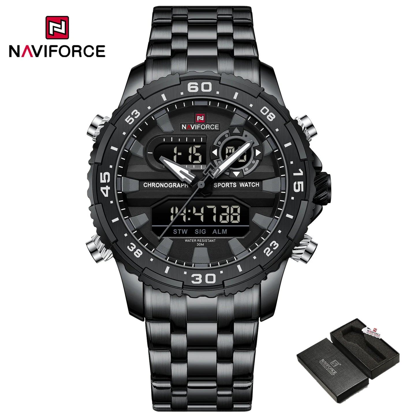 NAVIFORCE Brand Black Gold Men Watch Luxury Quartz Wrist Watches Sport Waterproof  Stainless Steel