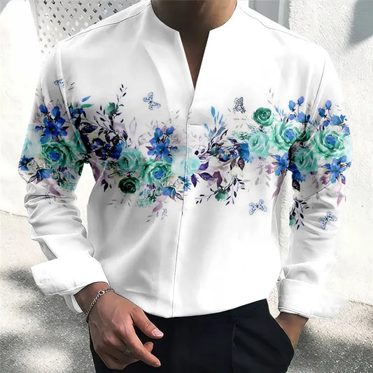 Men's Shirt Floral Graphic Prints Stand Collar Outdoor Street Long Sleeve Print Clothing Apparel Fashion Designer Casual Comfort - Hiron Store