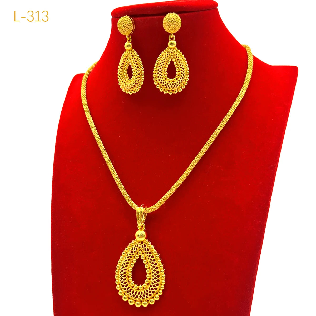 Bridal Dubai Ball 24k Gold Plated Necklace Earrings Sets