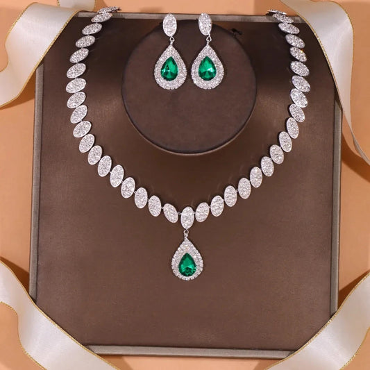 Stonefans Exquisite Green Crystal Necklace Set Wedding for Women Green Water Drop Rhinestone African Jewelry Set Bridal Gifts - Hiron Store