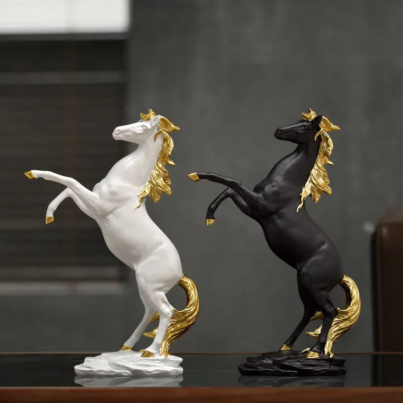 Creative Gold Silver Black Horse Resin Sculpture, Horse Model Home Decor Animal Decoration