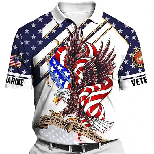 Men's Polo Shirt Button Up Polos Golf Shirt Letter Graphic Prints Eagle American Flag Turndown White Yellow Red Blue Outdoor Top - Hiron Store