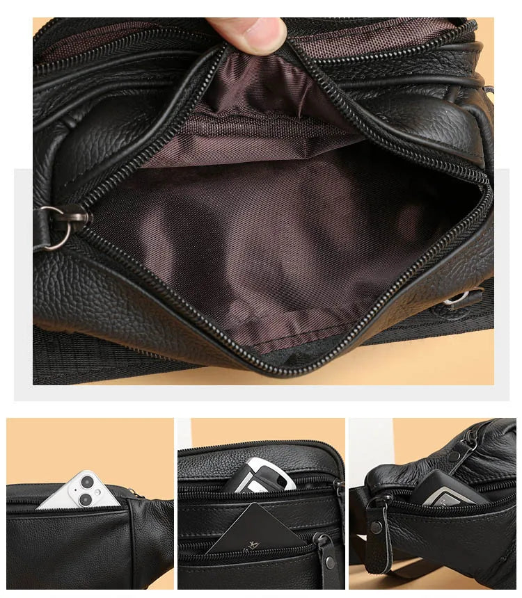 Fashion Men Genuine Leather  Bag for Phone Messenger Bags Brand  Pack Male Travel Waist Bag Men