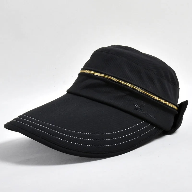 Women's Summer Sun Hat Removable Zipper Cap Top Anti-UV Foldable Big Brim Visor Cap for Cycling