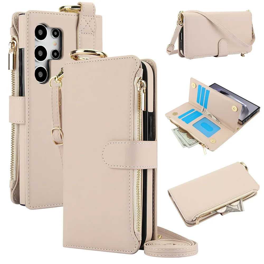 Crossbody Wallet Phone Case For Samsung Galaxy S23 S21 FE S24 S22 Plus Note 20 Ultra A13 A14 A15 A52 A52S A53 A54 A55 A72 A73 5G