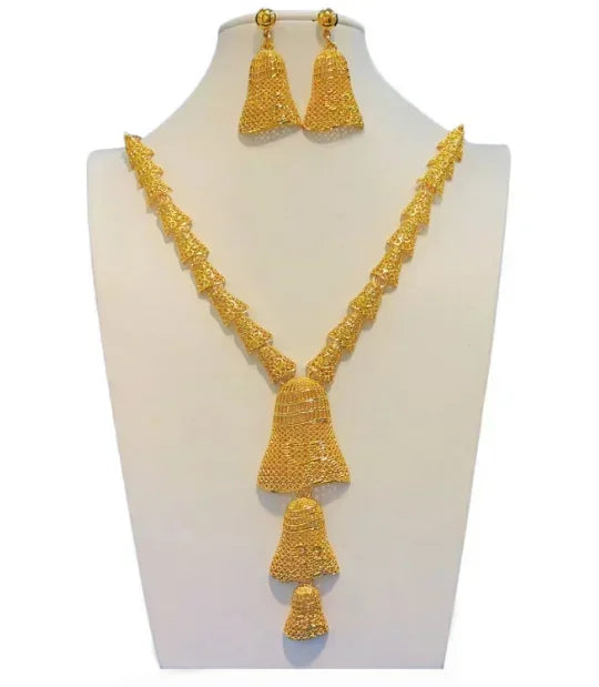 Dubai Jewelry Set For Women Necklace Earrings Indian Thailand Two Piece Set Gold Color