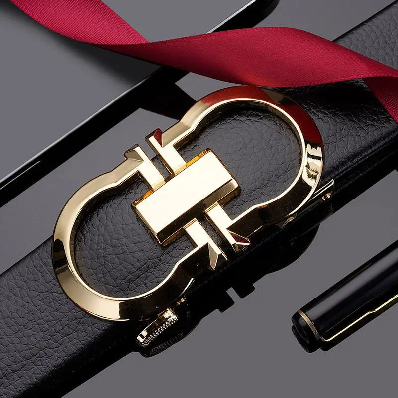 Business Formal Men's Belt Made of Cowhide Alloy Automatic Buckle