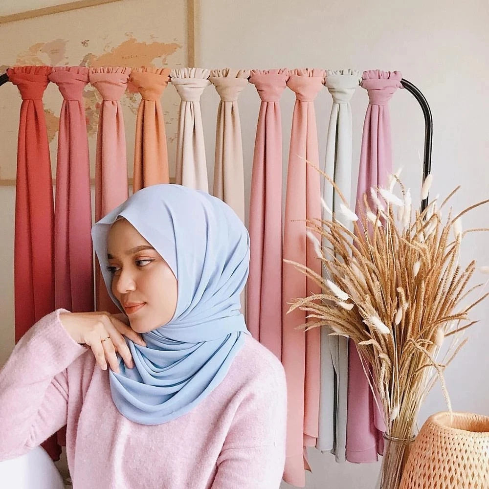 Muslim Chiffon hijab Scarf Long Solid Color Head Wrap Women's Hijabs & Scarves Jersey Hijab Veil