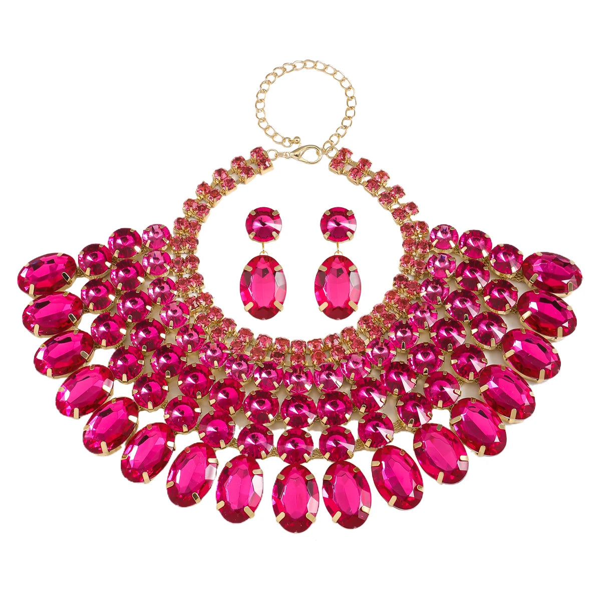 Style Full of Rhinestone Necklace Earrings Set For Multiple Color Options