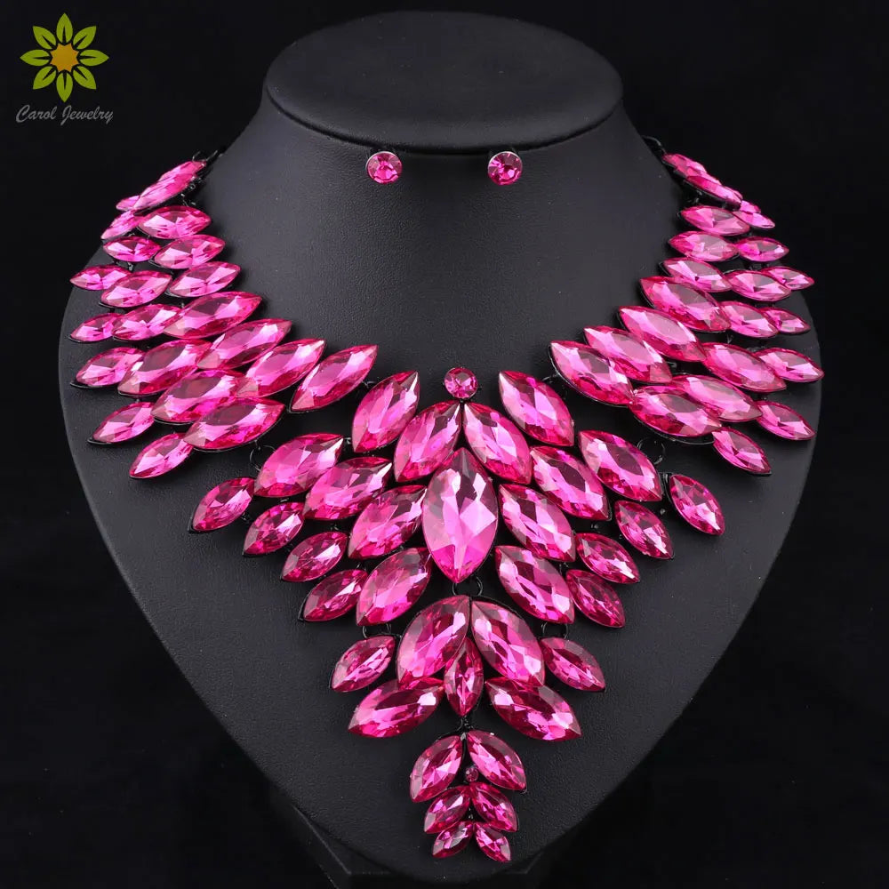 7Colors African Bead Jewelry Sets Wedding Necklace Womens Jewellery Set Crystal Necklace And Earrings Sets Party Wedding Prom - Hiron Store