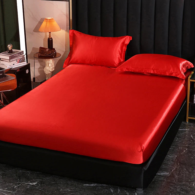 Solid Color Fashion Satin Fitted Sheet Rayon Mattress Cover with Elastic Band Bed Sheet Bedding 140x200 160x200
