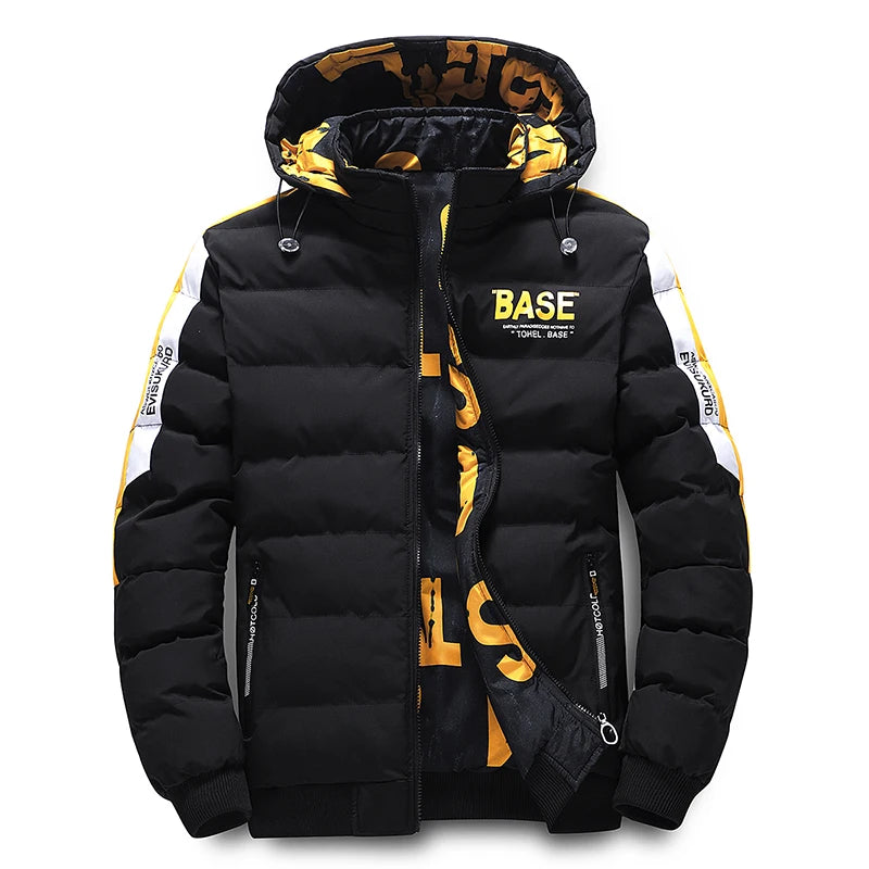 Streetwear Parkas  Jacket, Double-Sided Wear Men's Puffer Jacket, Outdoor Winter Thickened Down Coat, Letter Print Casual Parka Coats