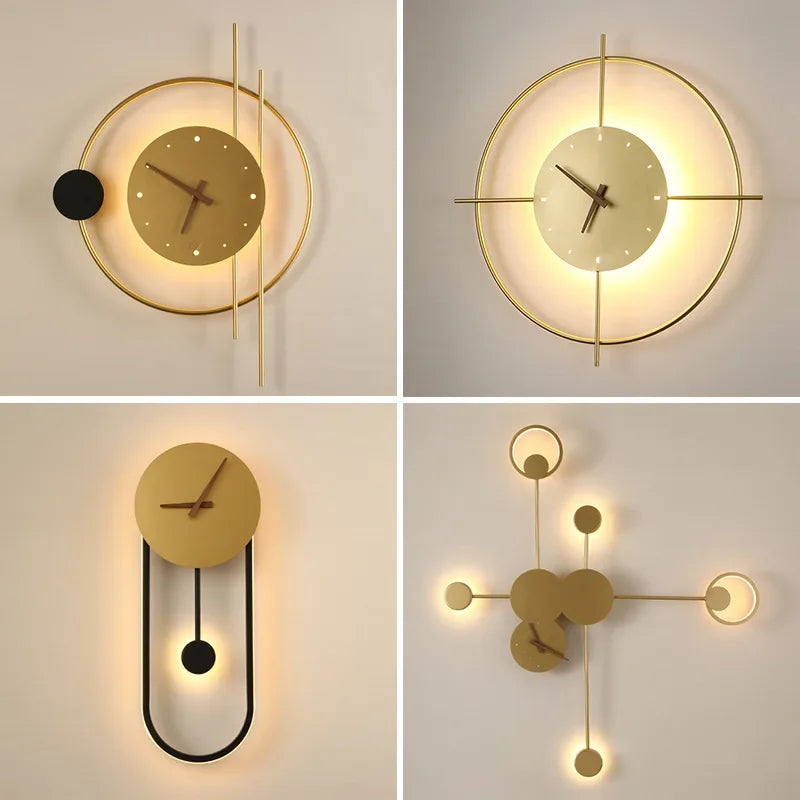 Modern LED Wall Lamp Clock Sconce for Bedroom Bedside Living Dining Room Lighting