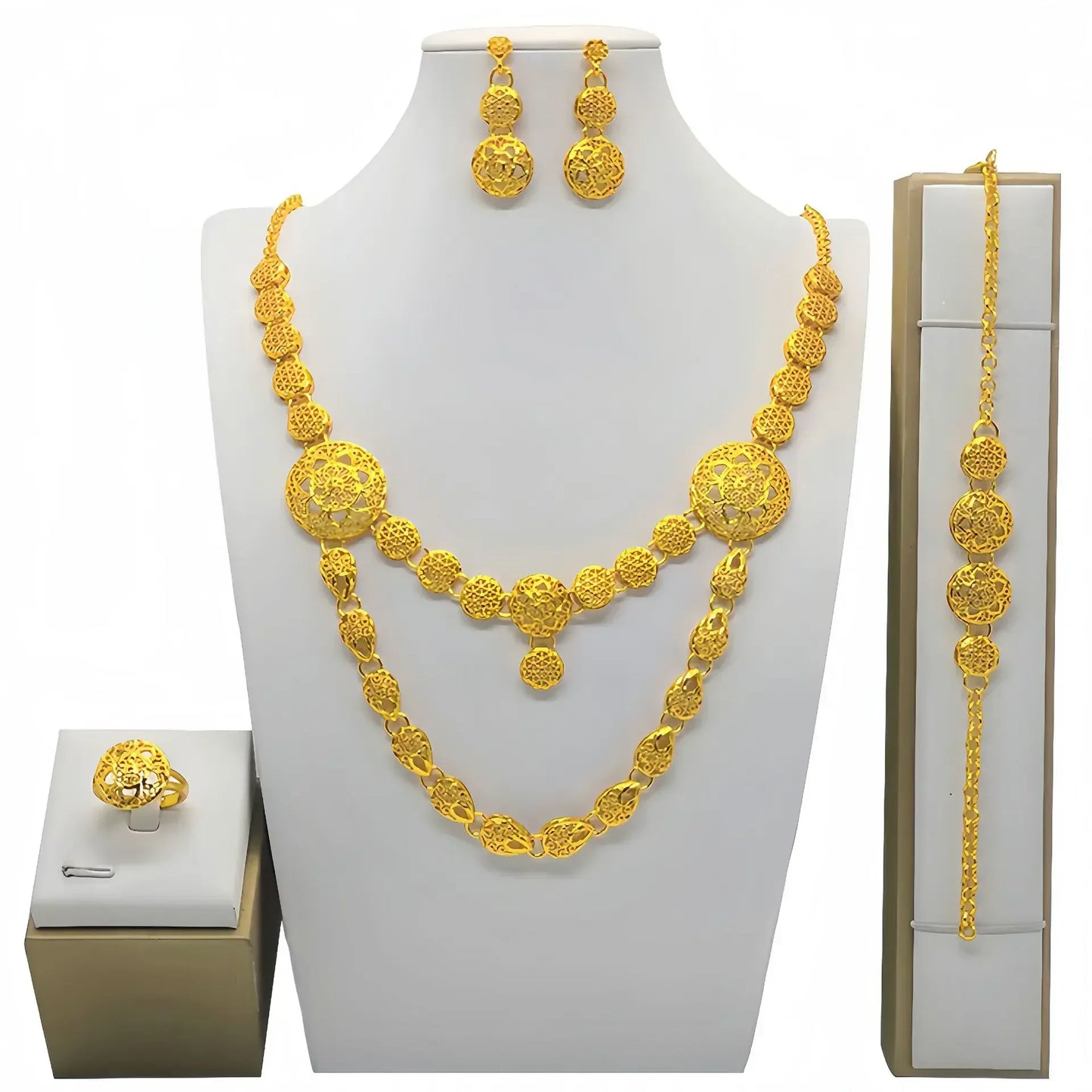 Fashion India Latest Design Jewelry Luxury African Jewelry Necklace Earrings Ring Bracelet Set Dubai Gold Color