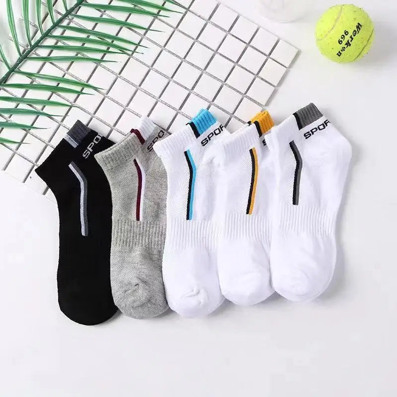 5pairs Men's Fashion Sports Socks, Striped Cotton Sweat Absorption Breathable Comfortable Ankle Socks - Hiron Store