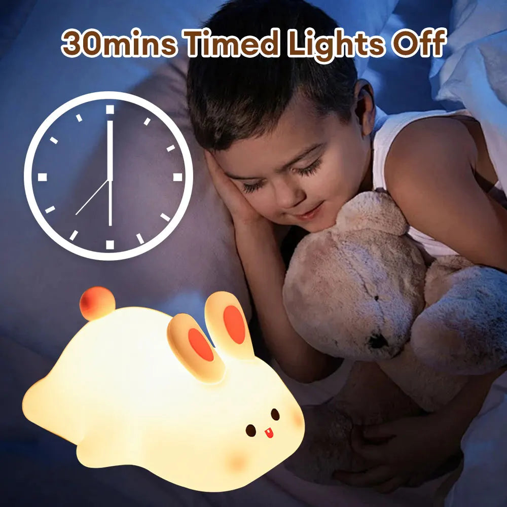 Cute Rabbit Silicone Nights Lamp Touch Sensor Big Face Rabbit Pat USB Rechargeable Light