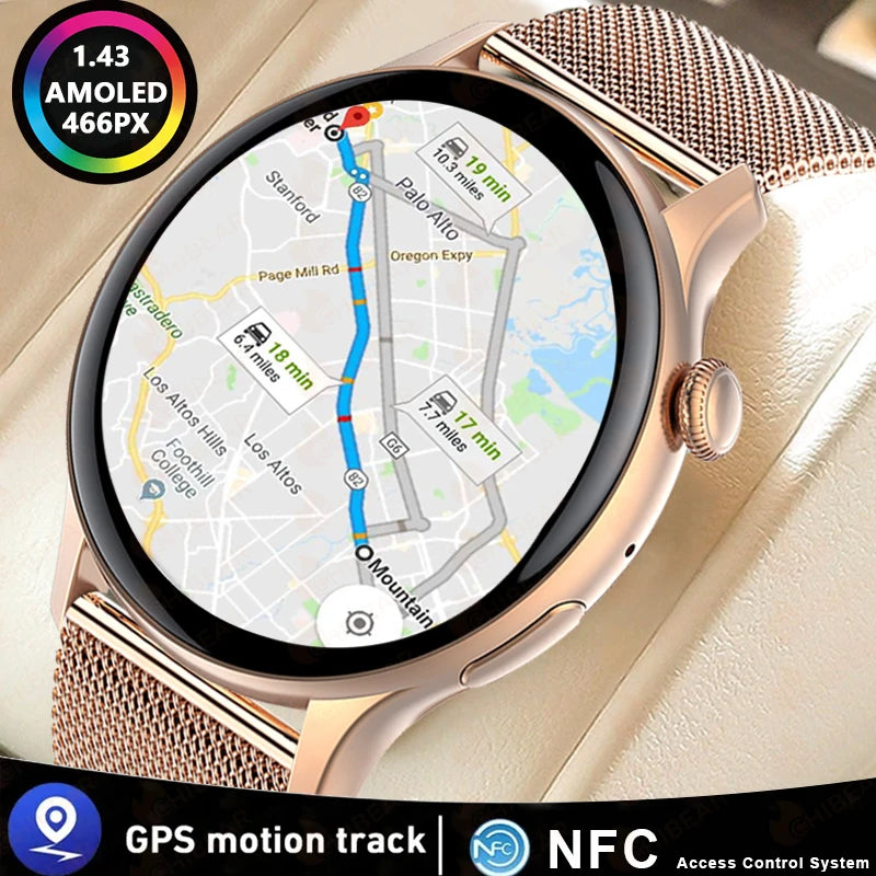 NFC GPS Smart Watch Women HD Screen Always Display Sport Watch Women Bluetooth Call Smartwatch - Hiron Store