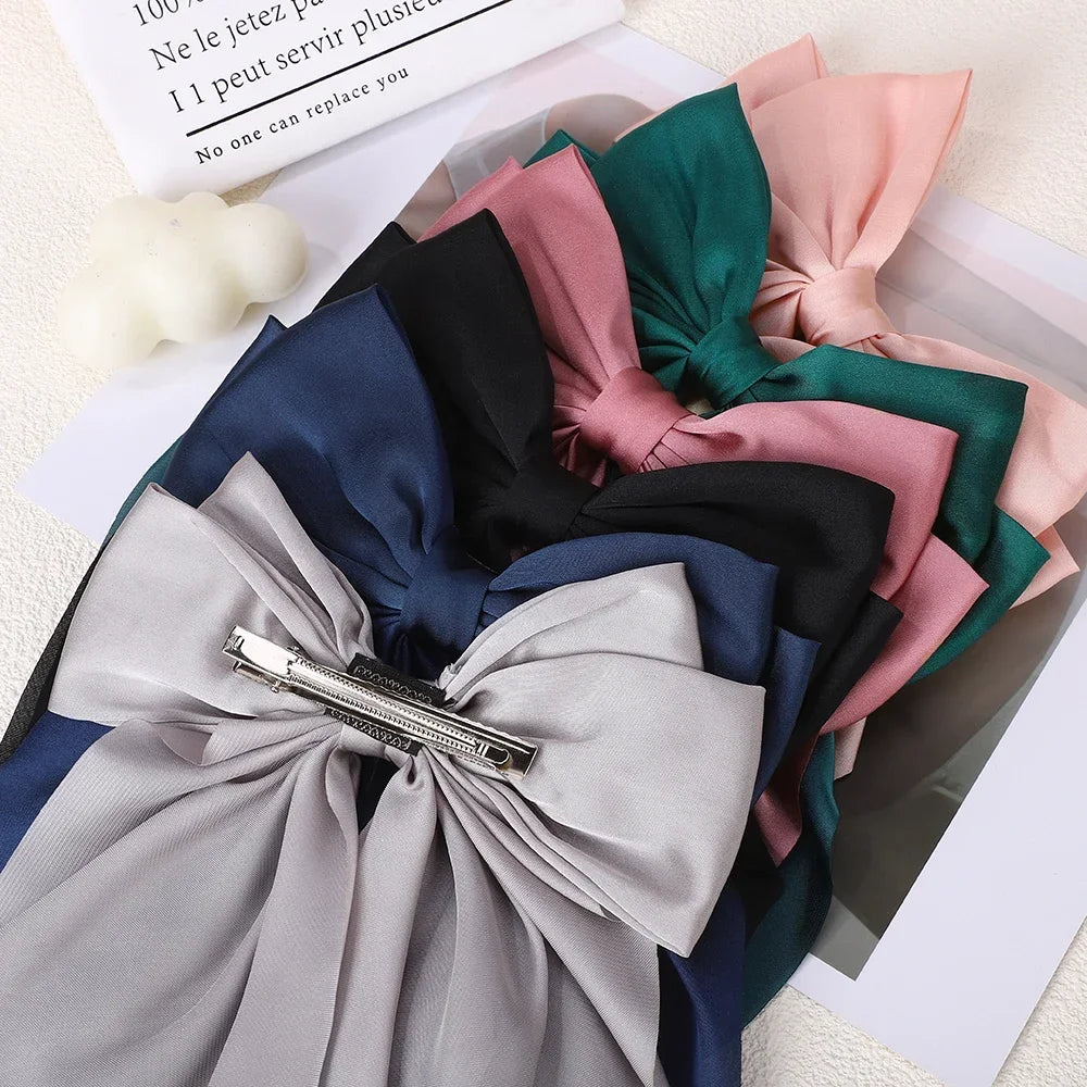 Girls Long Big Bow Float Satin Clips Elegant Back Head Hairclip Trendy Hair Accessories gifts