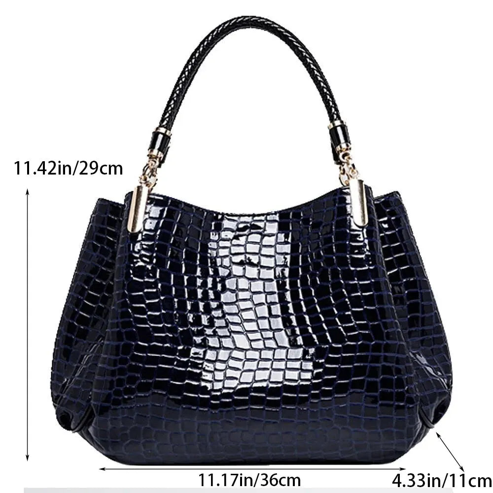 Women's Bag Large Capacity Tote Daily Commute Shoulder Bags Crocodile Print Bright Face Handbag