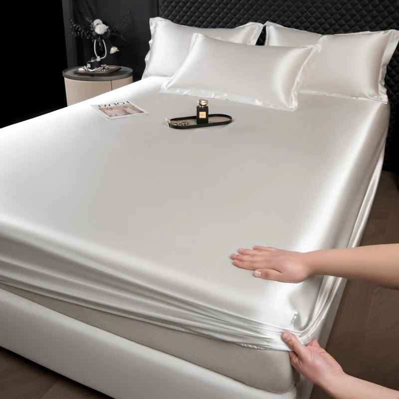 Solid Color Fashion Satin Fitted Sheet Rayon Mattress Cover with Elastic Band Bed Sheet Bedding 140x200 160x200