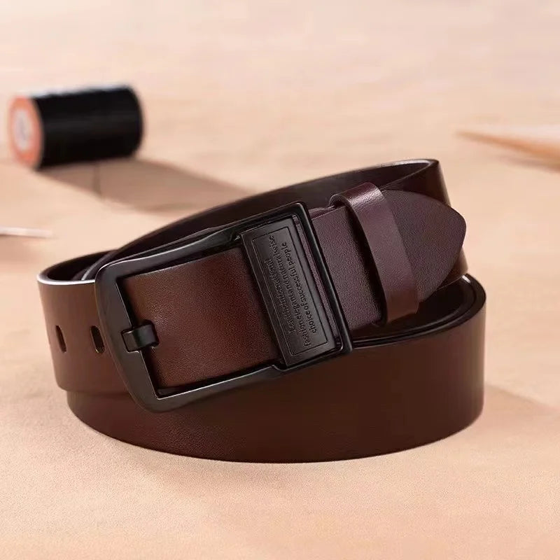 Leather Cowhide Men's Belt Fashion Metal Alloy Pin Buckle Adult Luxury Waist Male Strap