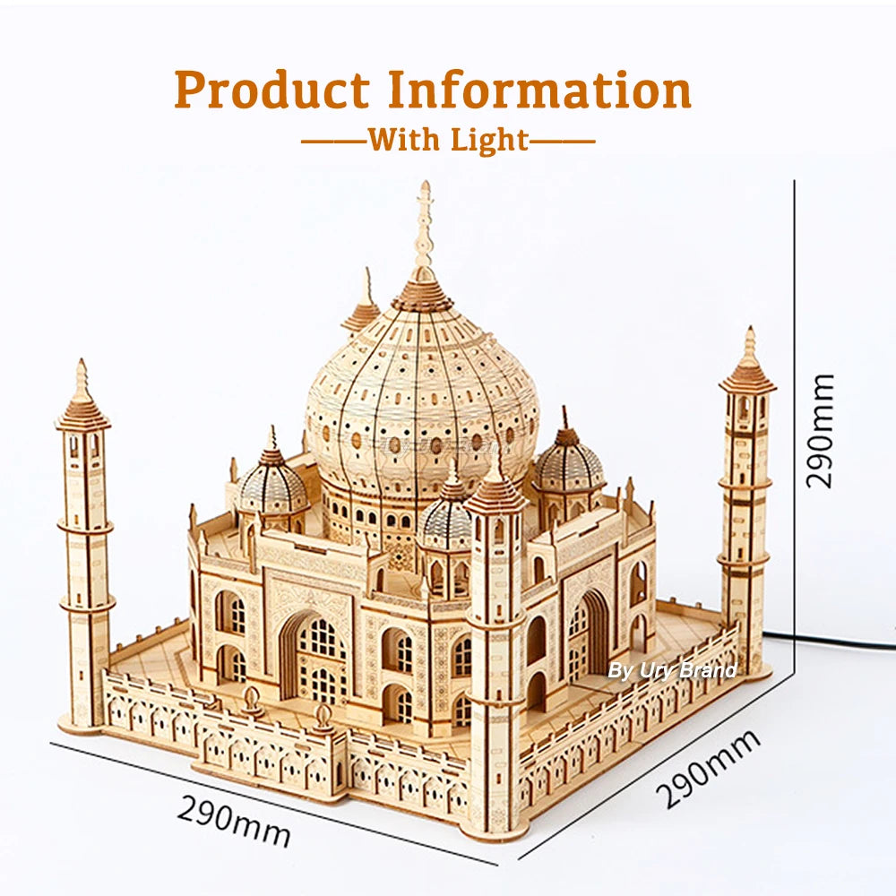 Wooden Puzzle House Royal Castle Taj Mahal With Light Assembly Toy For Kids Adult Model Kits Desk Decoration for Gifts