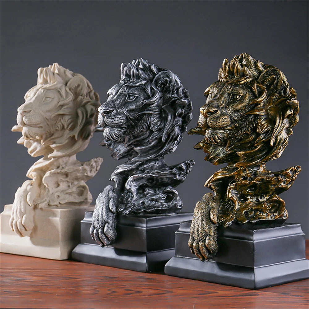 Lion Statue  Animal  Bronze Lion Head Resin Crafts Living Room, Porch, Office, Home Decoration, Modern Art