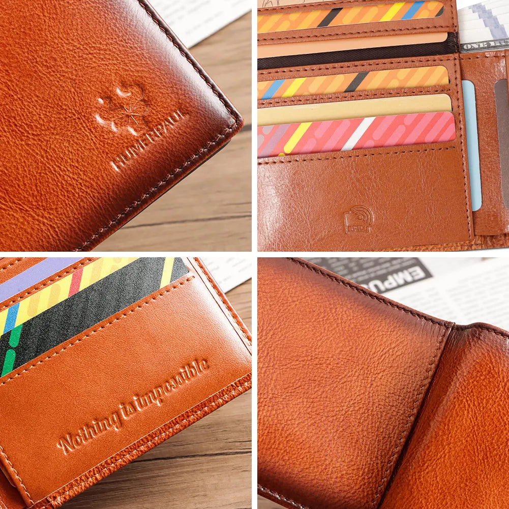 Wallet for Men Genuine Leather RFID Blocking Bifold Stylish Card Holder Purse with ID Window Classic Money Bag