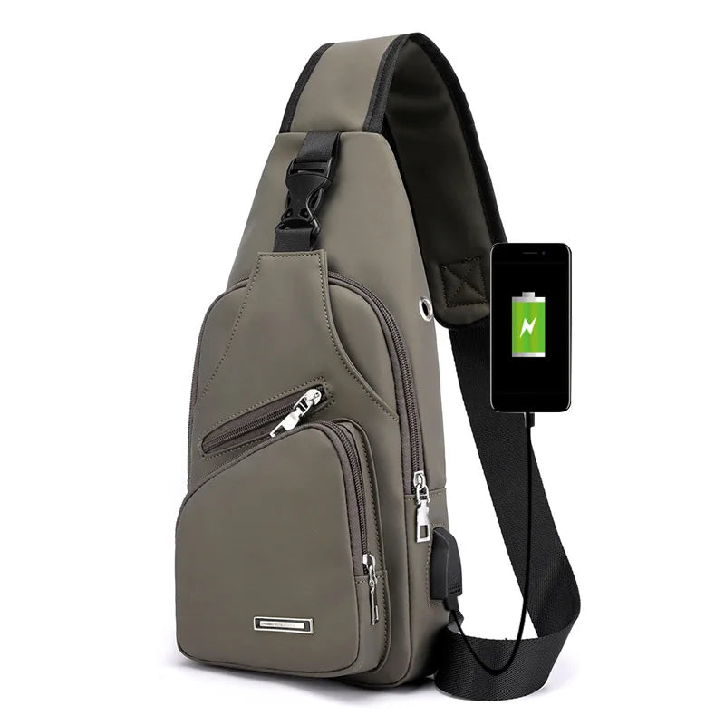 Men Anti Theft Chest Bag Shoulder Bags Short Trip Messengers Bags Men's Leather Sling Pack USB Charging Crossbody Package School - Hiron Store