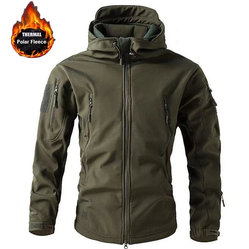 Men's Winter Autumn Warm Fleece Cargo Jackets Softshell Hooded Windproof Coat Outdoor Hiking & Camping M-5XL