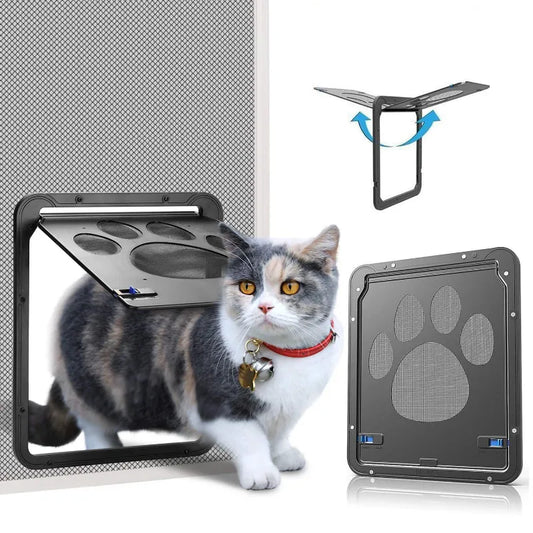 Pet Door New Safe Lockable Magnetic Screen Outdoor Dogs Cats Window Gate House Enter Freely - Hiron Store