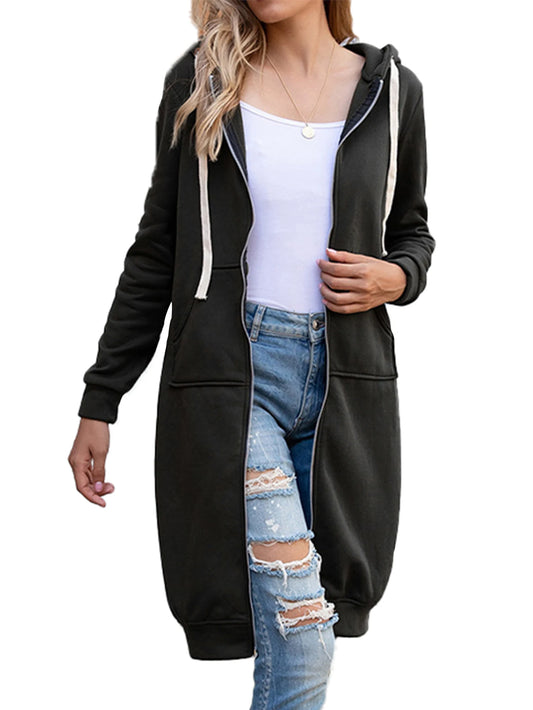 Long Hoodies Tunic Fashion Sweatshirts Fleece Zip Up Jackets For Women