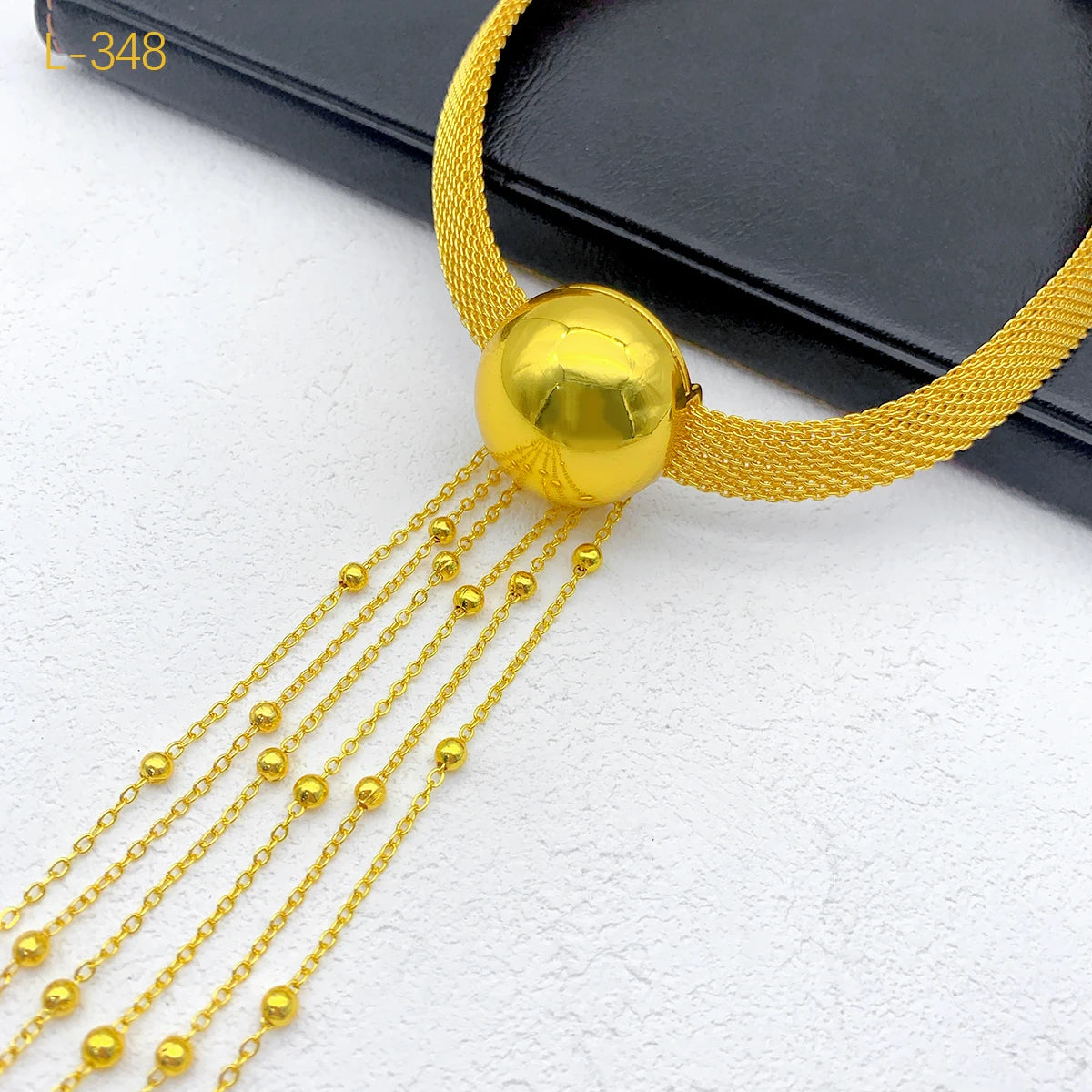 African 24k Gold Color Tassel Long Necklace Set For Women