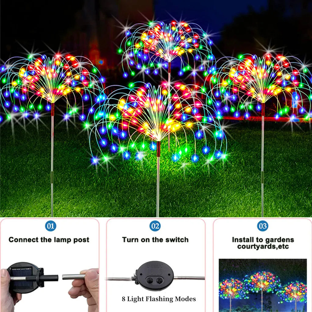 Solar LED Firework Fairy Lights Outdoor Garden Decoration 8 flashing modesLawn Pathway Lights Patio Yard Party Christmas Wedding - Hiron Store